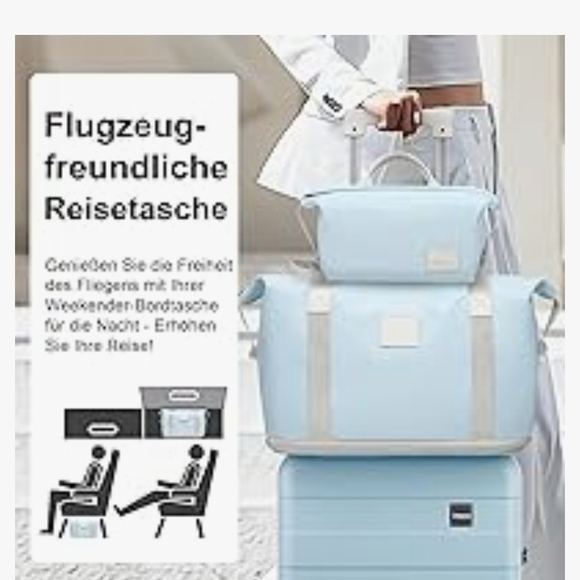 IMIOMO Travel 2 Piece Duffel Weekend Large Overnight Tote Bag.Blue/cream. NWOT - Picture 2 of 16